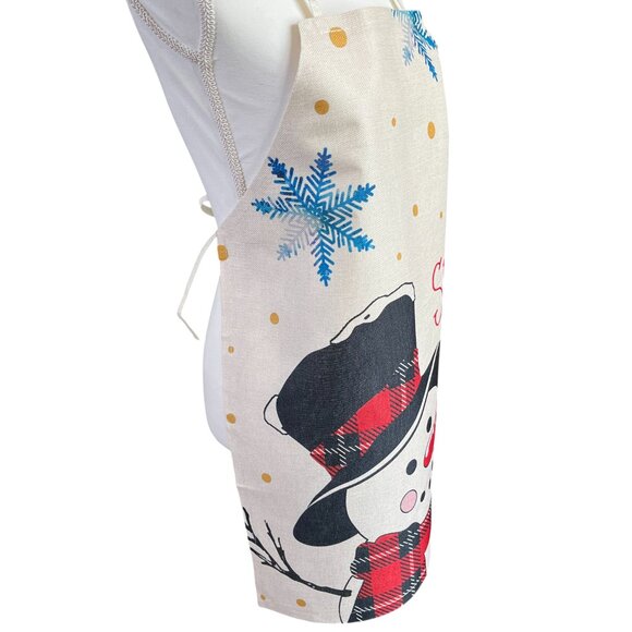 Merry Christmas Linen Blend Full Apron Frosty The Snowman NEW - Picture 4 of 6